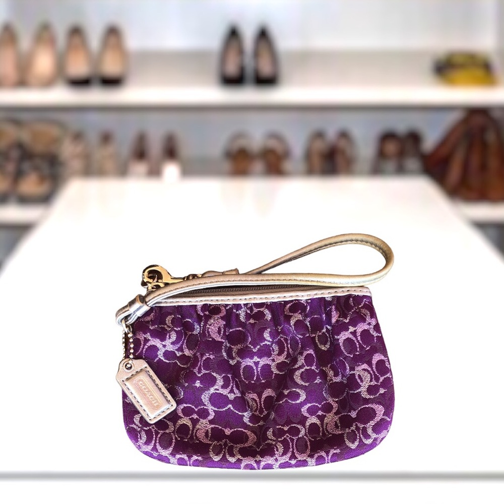 Coach Purple W / Silver Leather trim Wristlet